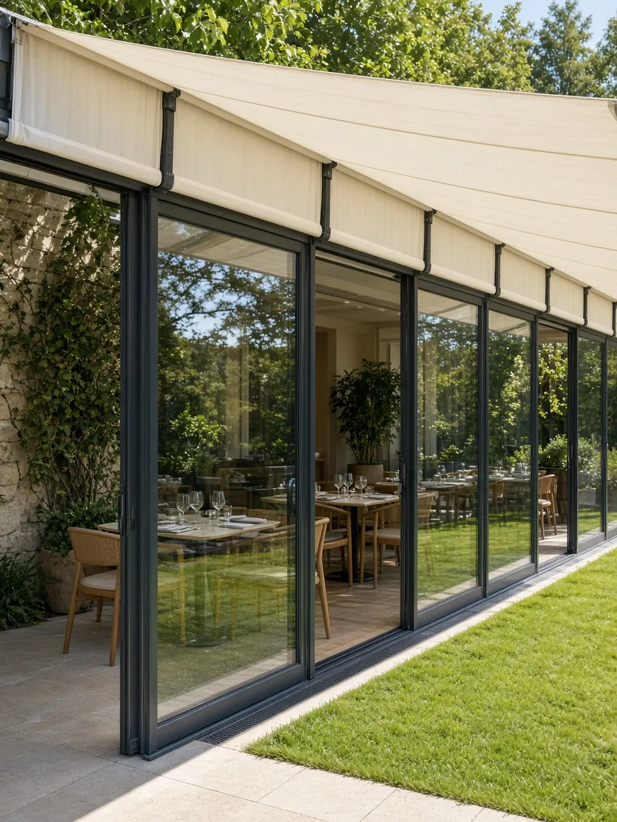 Bašta restorana zatvorena vertikalnim PVC tendama MILANO