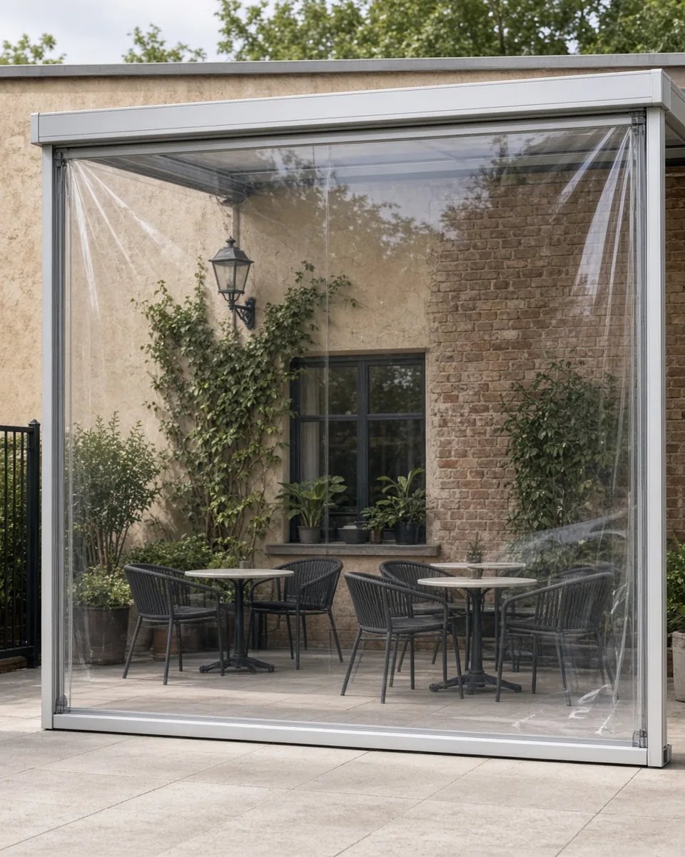 Tenda MILANO Q130 zatvara baštu restorana, cela tenda od kutije do donje letve
